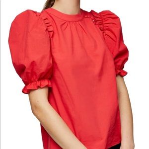 NWOT Topshop Puff Sleeve Poplin Top